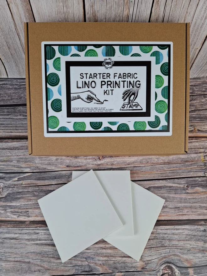 Basic Lino Fabric Carving and Printing Craft Kit with fabric ink stamp pad. 10x10 Mastercut lino option