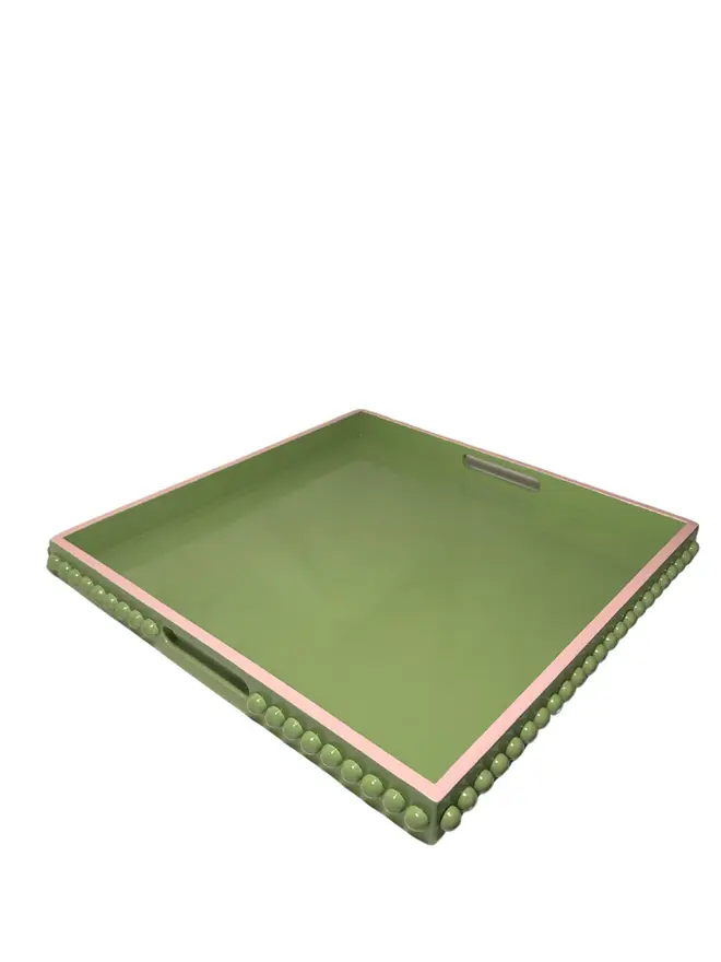 Green Bobbin Style Coffee Table Tray With A Pink Edge