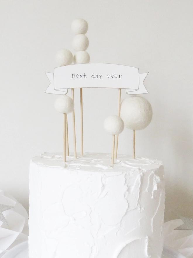 painted wooden banner style birthday cake topper