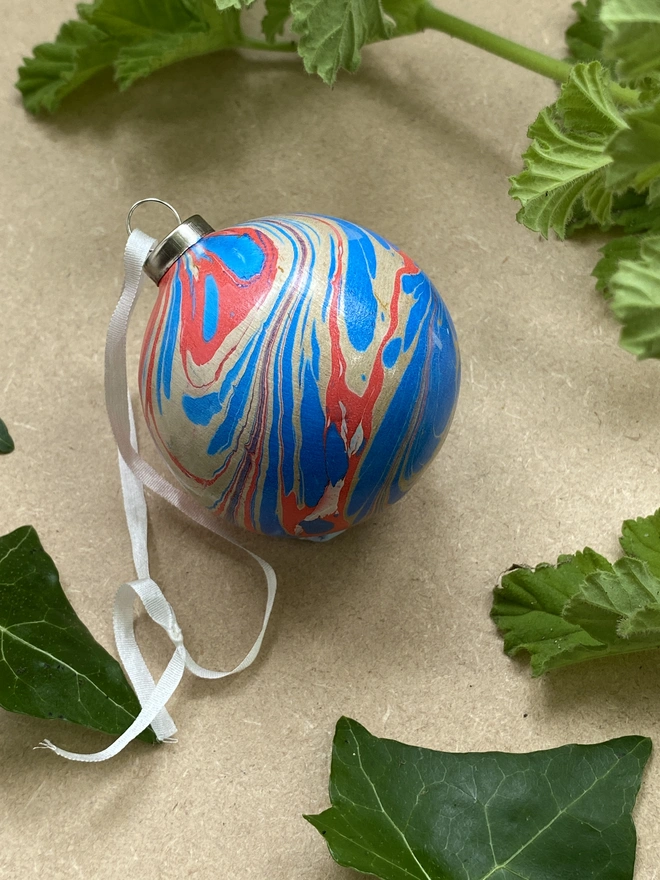 Hand-marbled ceramic bauble