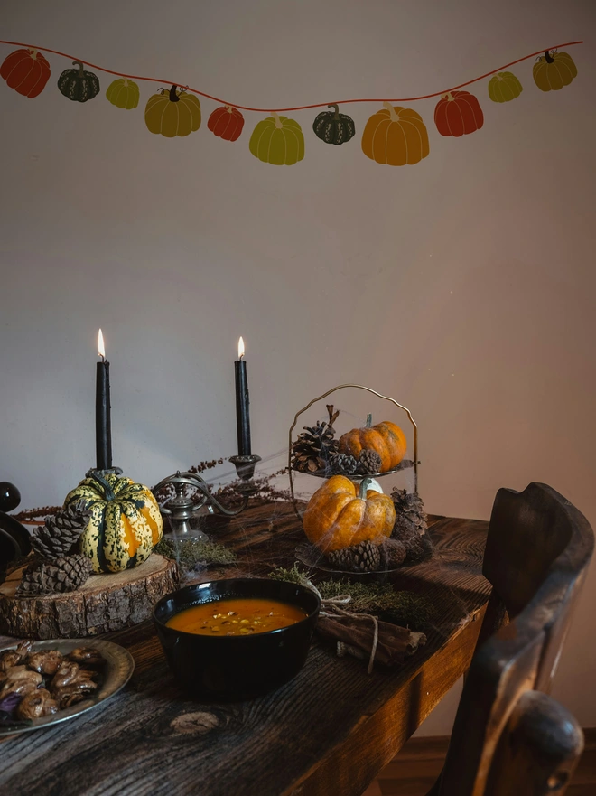halloween bunting wall sticker above a table set for ahlloween