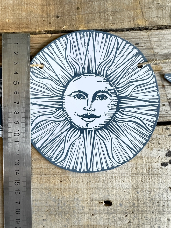 Mystical Moon, Stars & Sun Hand Printed Linocut Garland