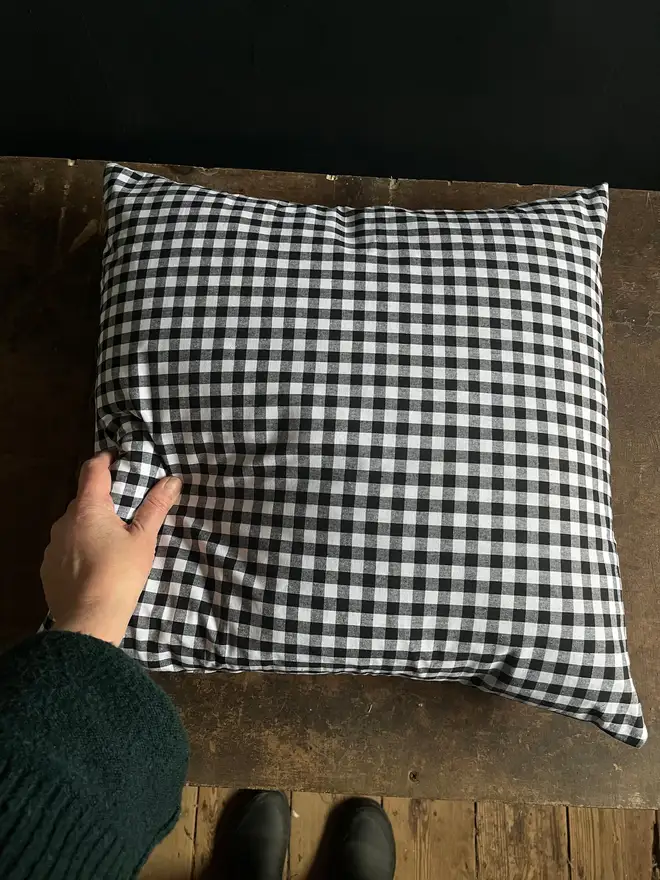 black and white gingham check cushion