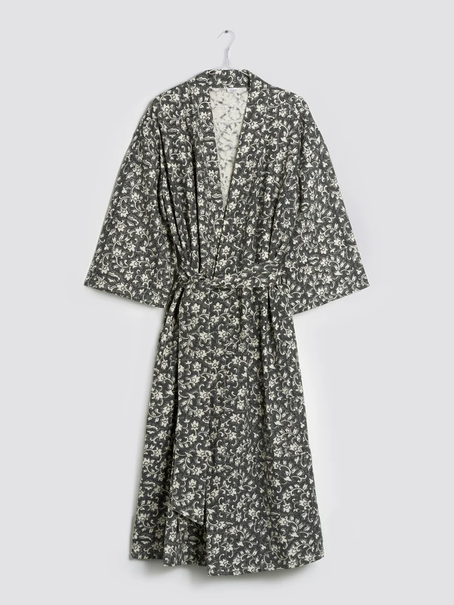 Organic cotton dressing gown block print blue 