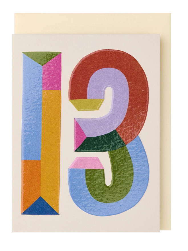 Age 13 colour block mini greeting card