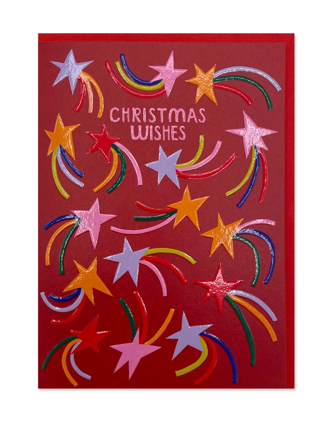 Bright, Colourful & Joyful Star Pattern Christmas Card ‘Christmas Wishes' | Raspberry Blossom 