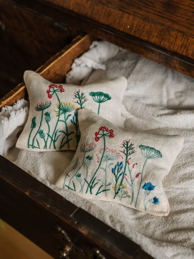 Wildflower Lavender Sachet. A sachet of Lavender with embroidered Wildflower design.