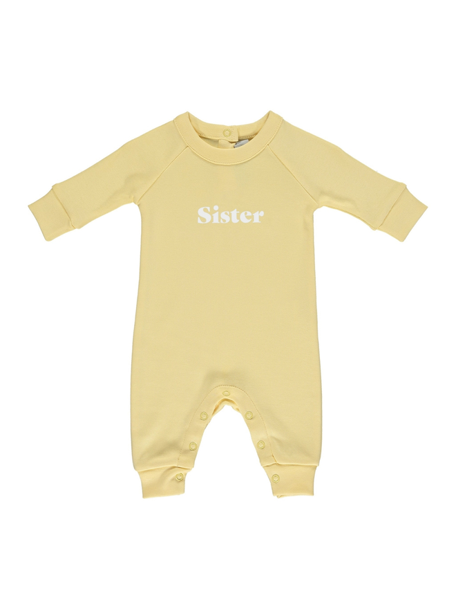 yellow sister baby onesie