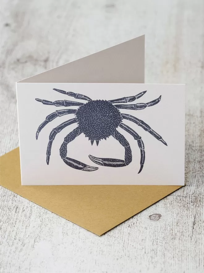 Greeting Card with an image of a Spider Crab, taken from an original lino print
