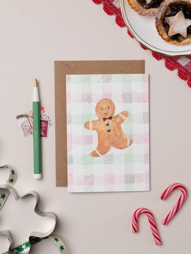 Gingerbread Gingham Christmas Card 