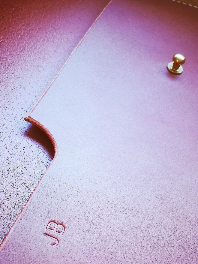leather case with personalisation handmade and sam brown fastening 
