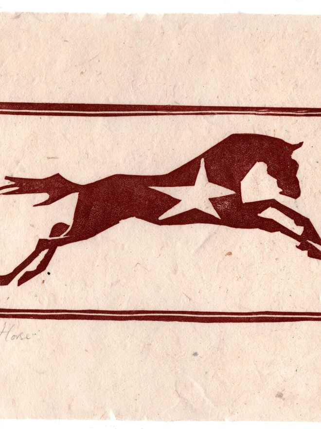 Running Horse Lino Print On Handmade Mitsumata Paper 