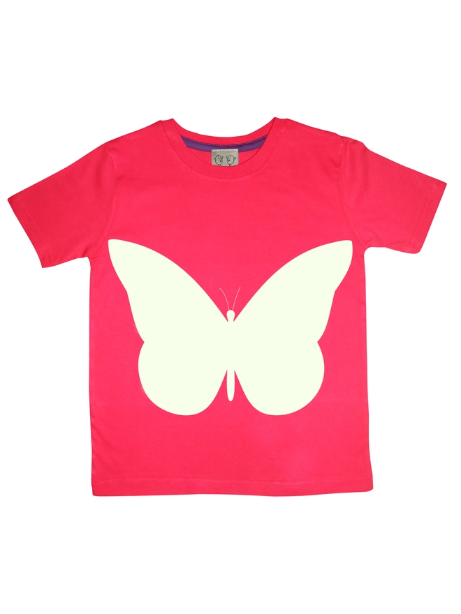 Red glow in the dark butterfly printed tshirt