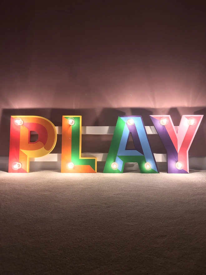 Rainbow Play Sign With Lights By Show Pony
