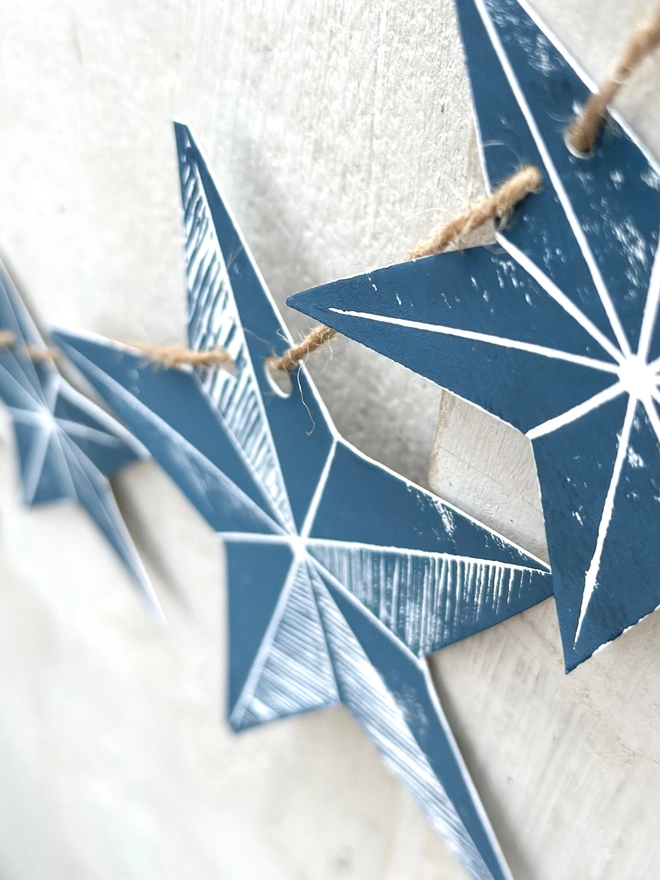 Traditional Scandi Stars Hand Printed Linocut Garland