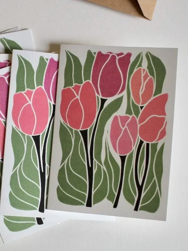 pink tulip notecard set