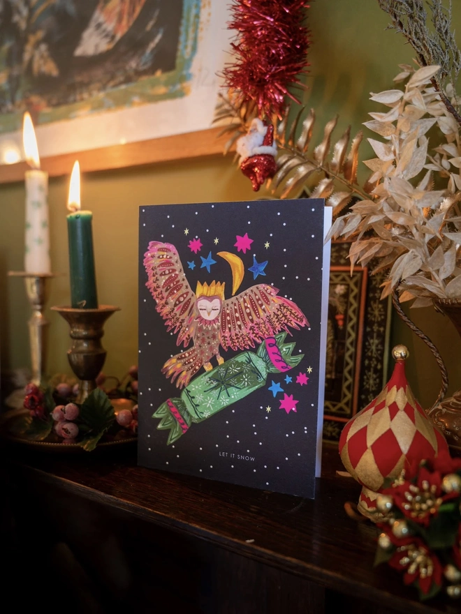 'Let it Snow', Magical Owl and Cracker Christmas Card