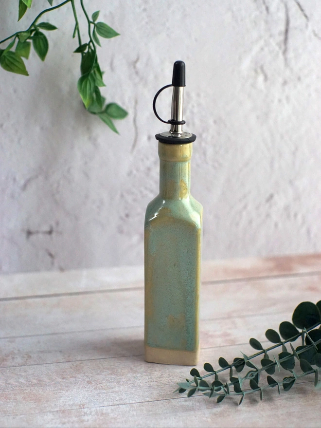 ceramic oil bottle, vinegar bottle, ceramic bottle, bottle with oil dispenser, Jenny Hopps Pottery