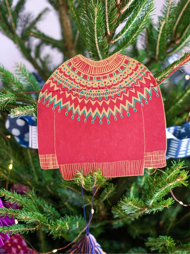 Christmas Jumpers Garland on a Christmas tree