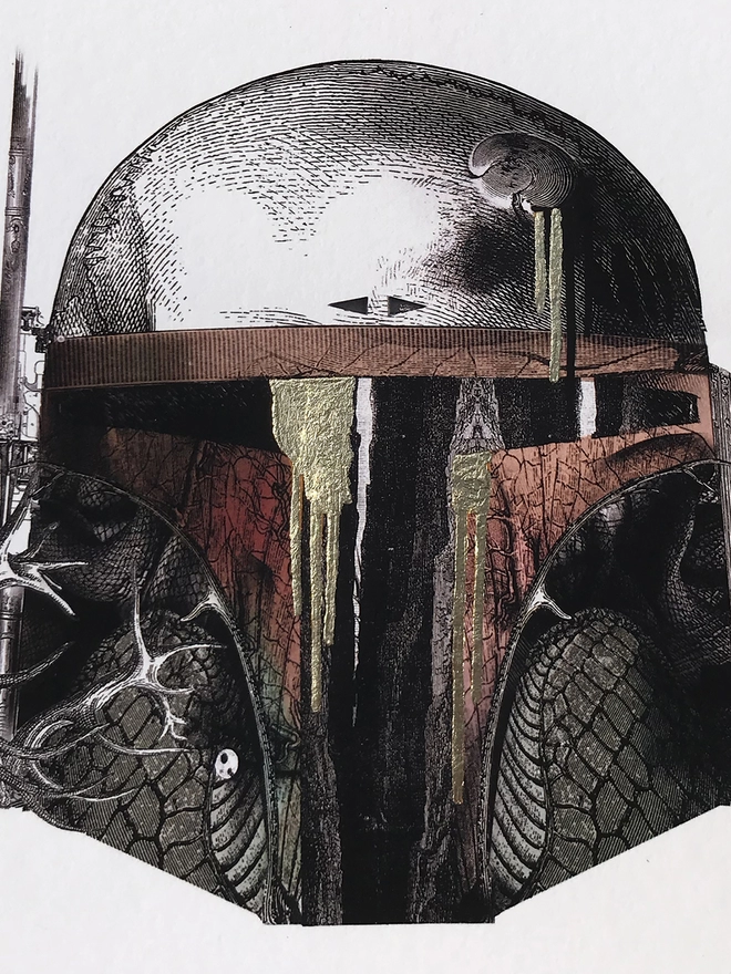 limited edition starwars bobafett digital print, starwars, gold leaf