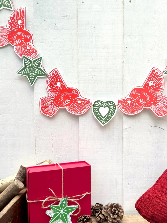 'When Robins Appear' Hand Printed Traditional Nordic Linocut Garland
