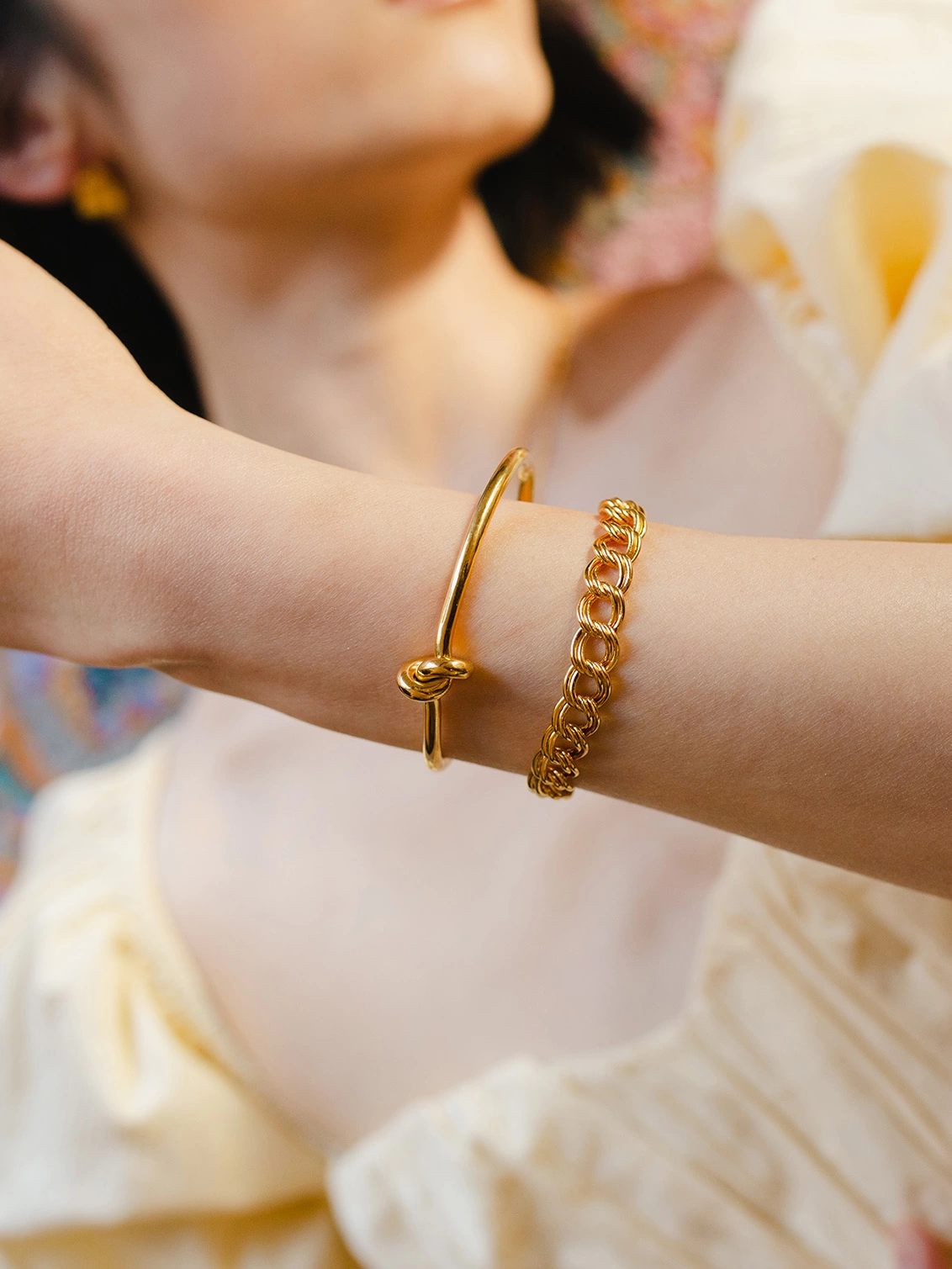 Knot Bangle Bracelet | Gold Plated Stainless Steel | Pearl bracelet jewelry,  Knot bangle, Gold bangle bracelet