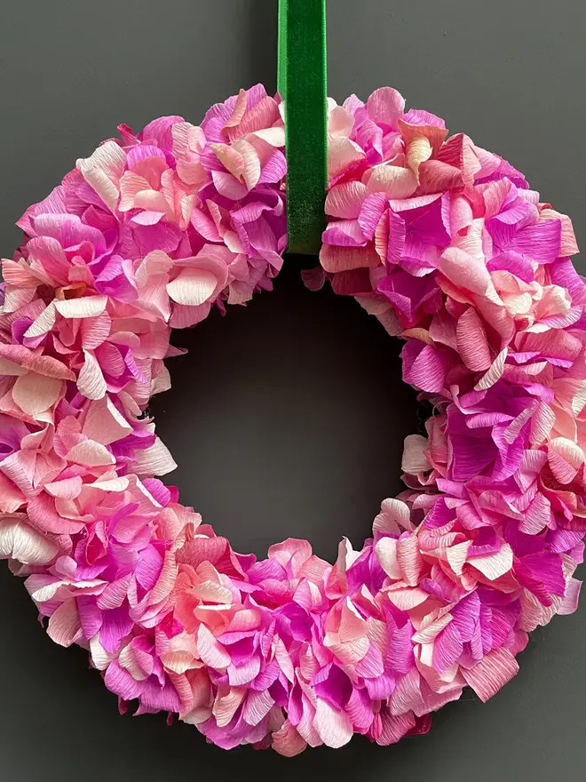 Fuchsia & Pink Crepe Paper Christmas Wreath