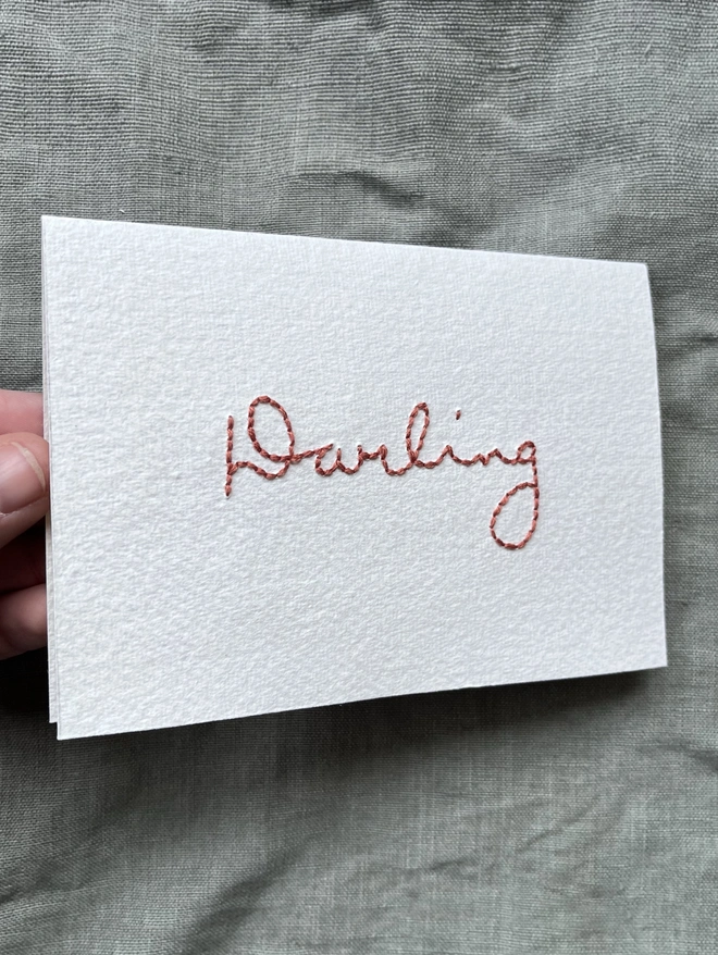 Hand Embroidered ‘Darling’ Card