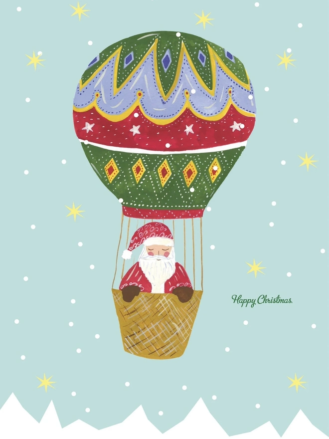 'Happy Christmas', Santa Hot Air Ballon Christmas Card