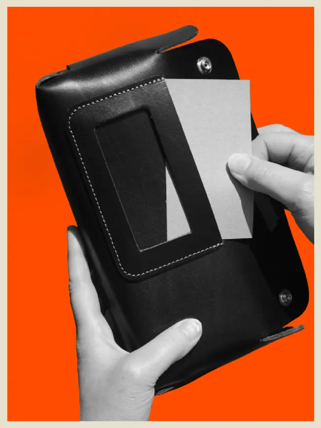 Puffin Pocket Writable Window Storage Solution Leather Pouch Black Leather