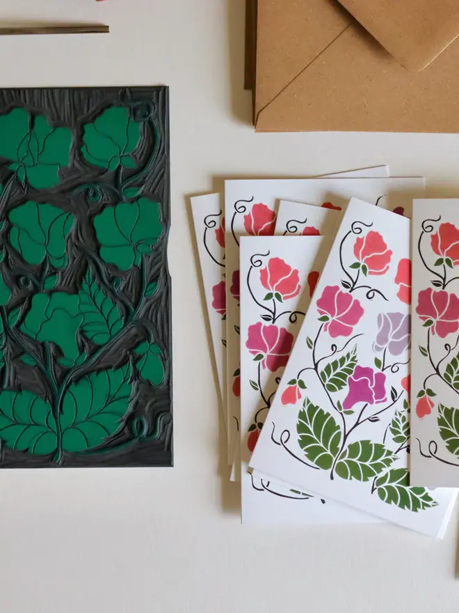 sweet pea flower notecard set