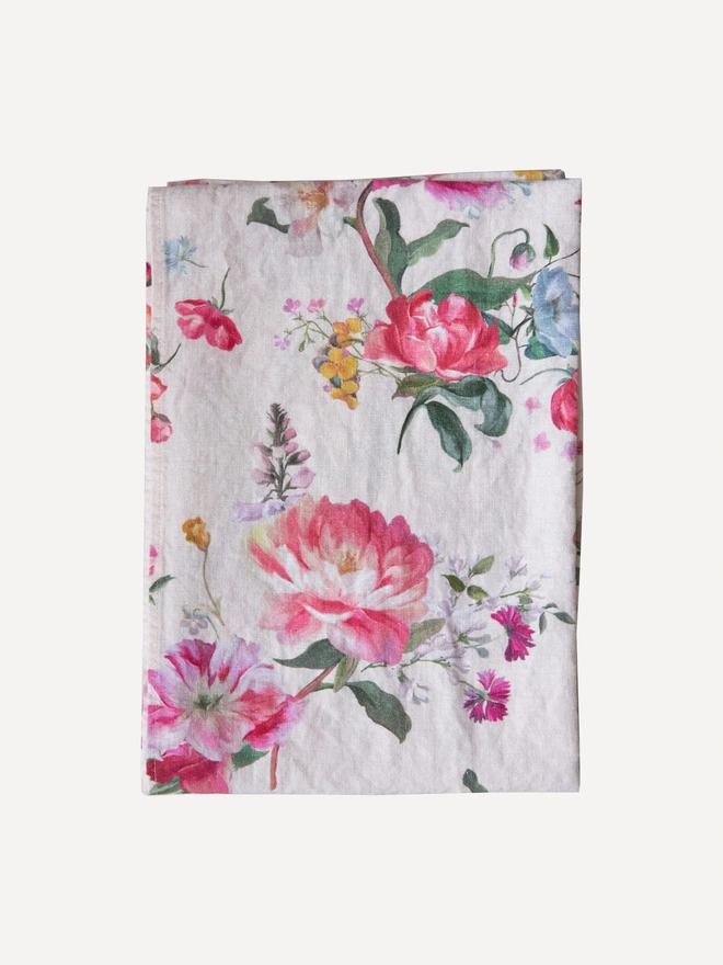 Peony printed linen runner