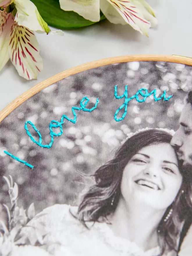 Unique wedding photo embroidery