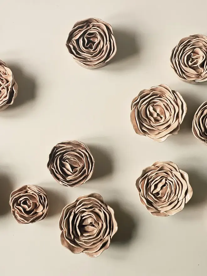 handmade ceramic flower wall hanging neutral decor sculpture art pottery glazed gift for her forever everlasting rose