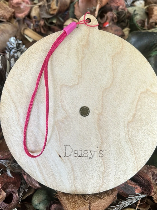 back of a Interactive Butterfly Life Cycle Wheel showing a name personalisation, on the floor of a forest