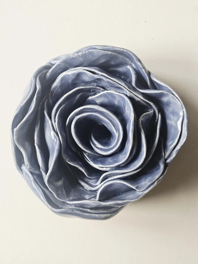 dusty blue ceramic rose flower pottery wall decor 3d sculpture floral art 