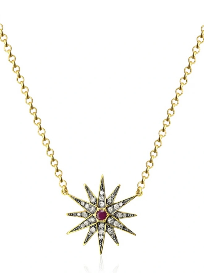 Ophelia Necklace - Diamond and Ruby Star