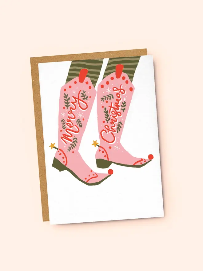 pink cowboy boots elf christmas card