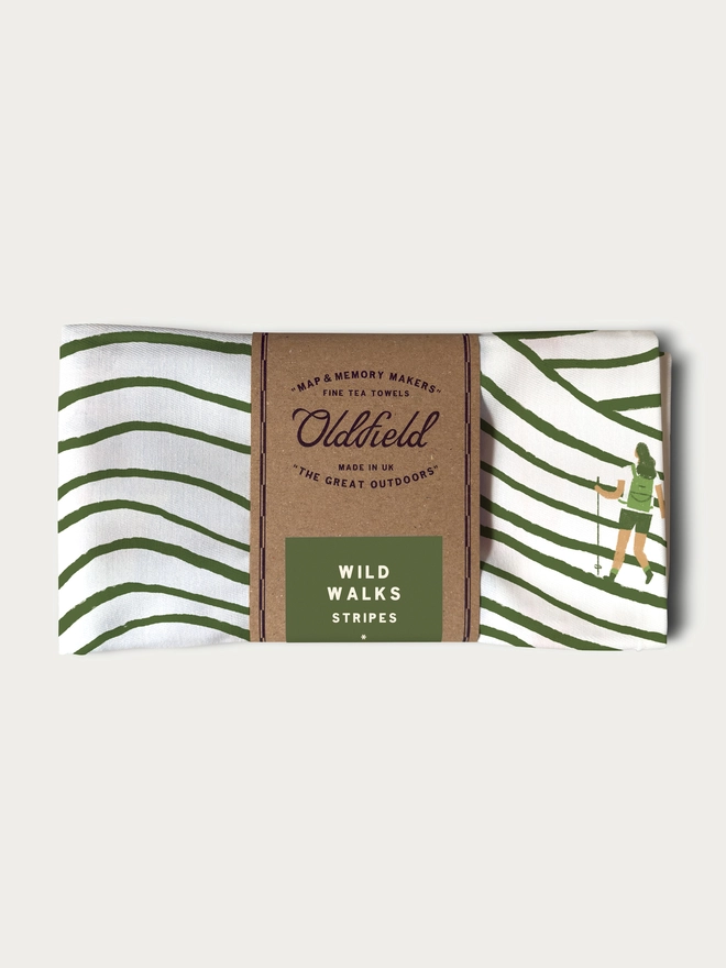 walking striped tea towel folded and packaged