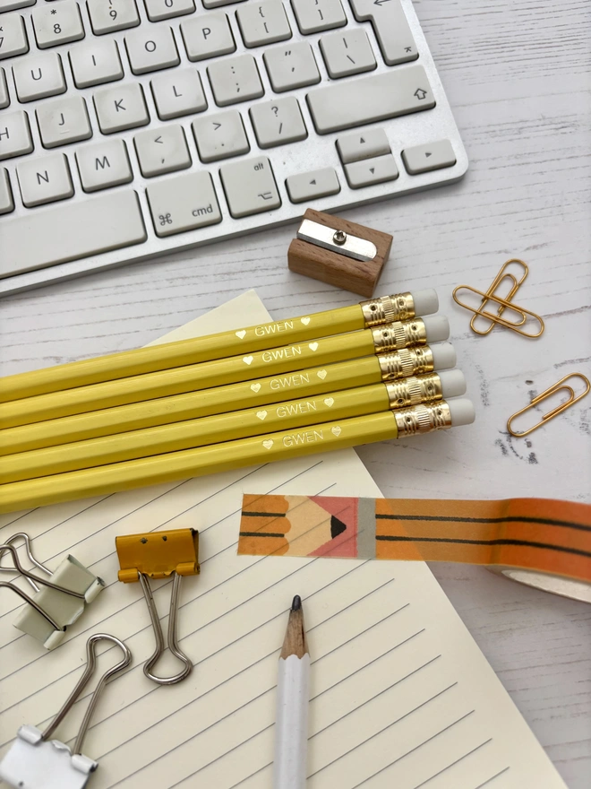 Personalised Yellow Colour HB Pencils 