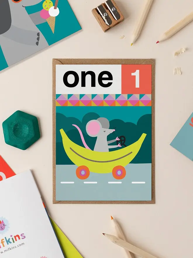 'One 1st' Mouse Birthday Card