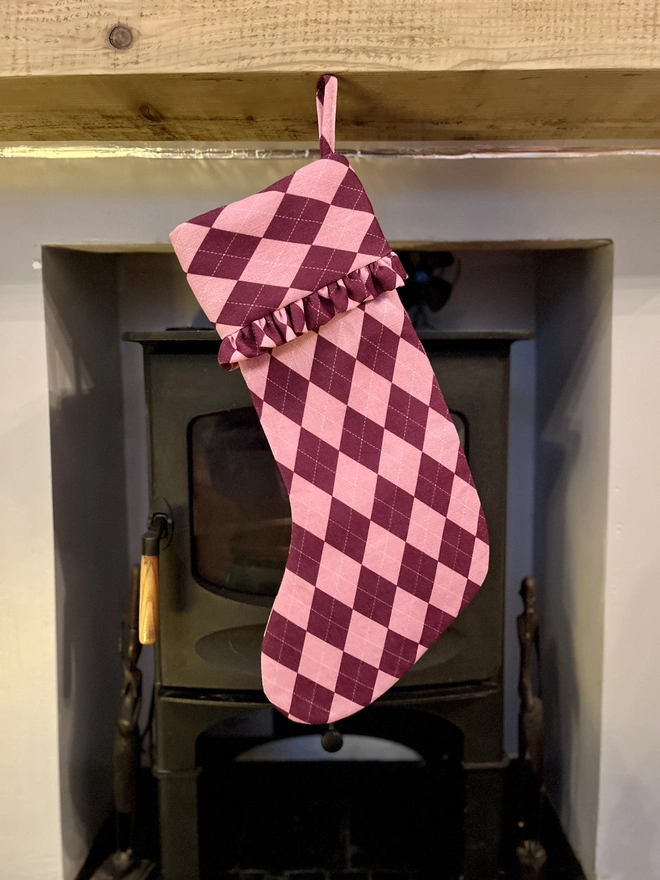 Pink and Burgundy Argyle with Ruffle