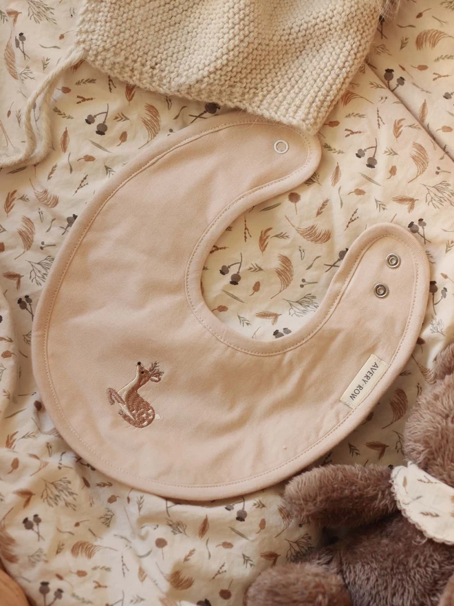 Embroidered Cotton Bib with Deer embroidery