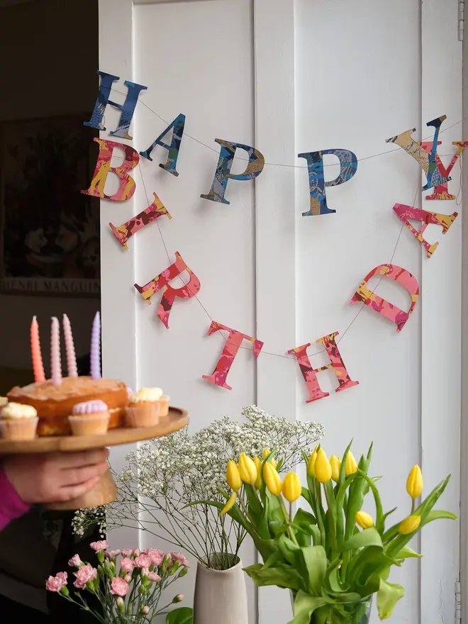 happy birthday blue paper garland decoration