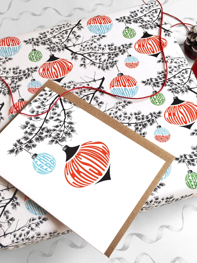 Merry Christmas Card And Matching Gift Wrap