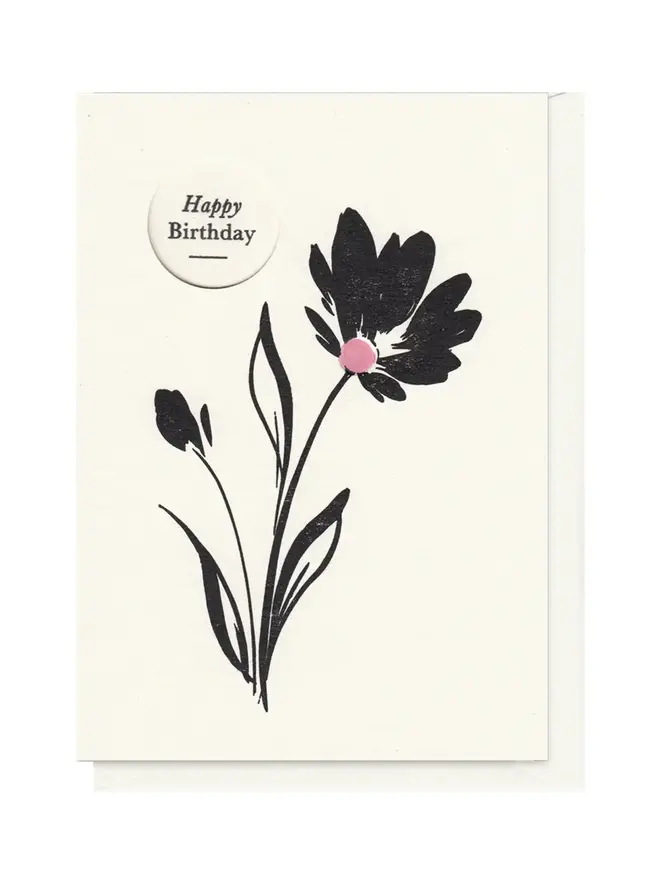 Letterpress Printed Floral Birthday Card. Circular window detail.