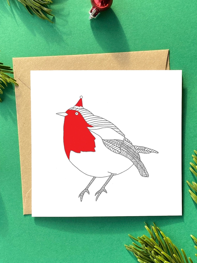 Festive Christmas Card featuring a robin in a hat