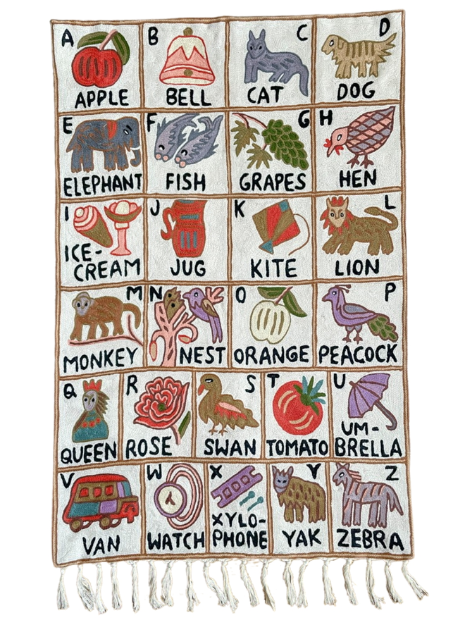 Moppet hand-embroidered alphabet abc tapestry Shekdur cut out