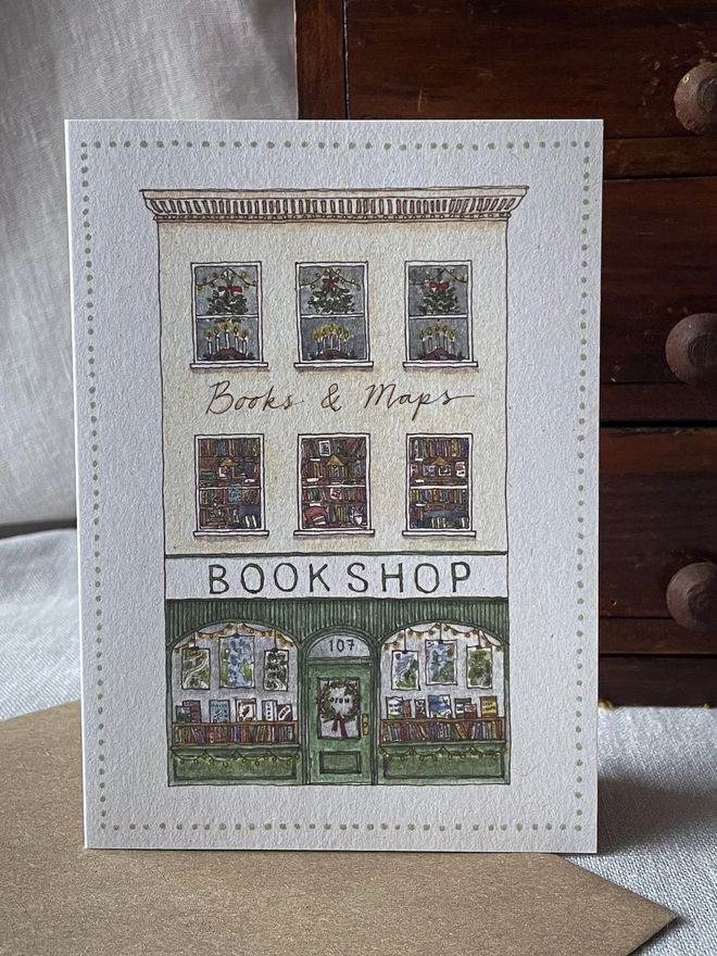 Bookshop Illustrated Recycled Christmas Card 