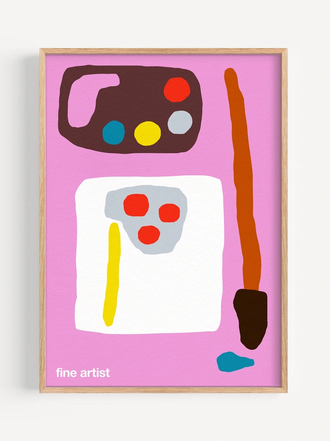 fine artist giclee print in bright pink, shown in wood frame